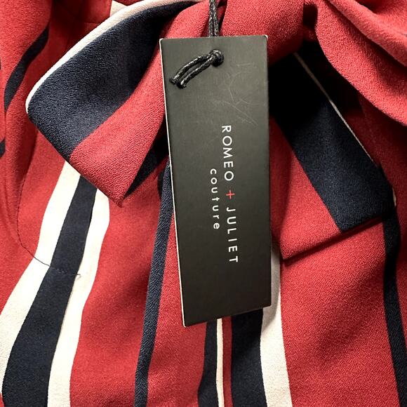 Romeo & Juliet NEW Medium Wide Leg Trousers Vertical Stripes Red Navy Summer‎ - Picture 6 of 10